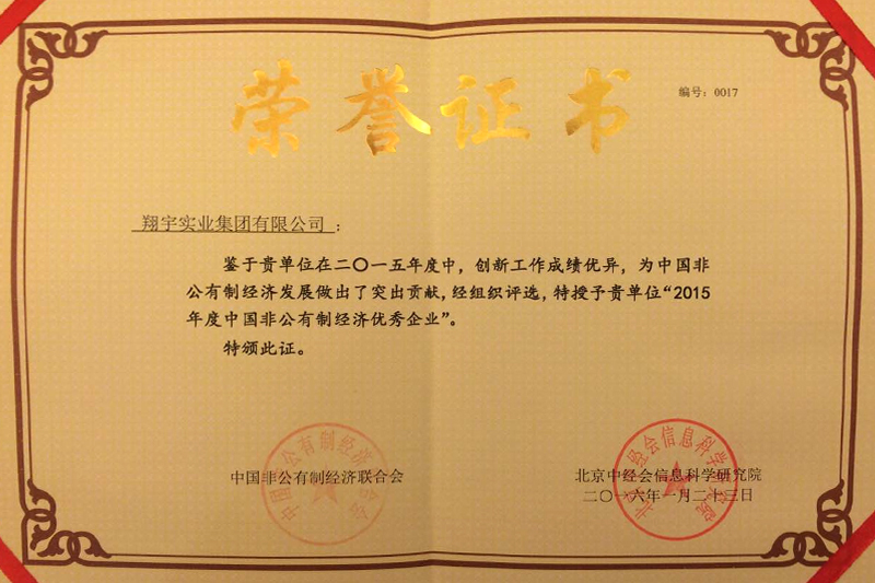 中國非公有制經濟優(yōu)秀企業(yè)